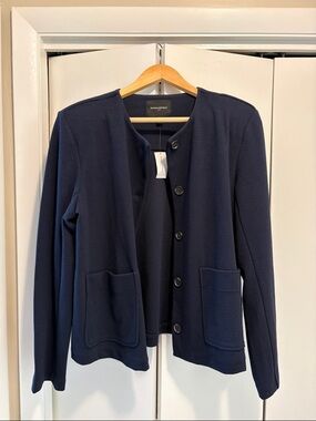 Banana Republic Navy Button-Front Knit Blazer